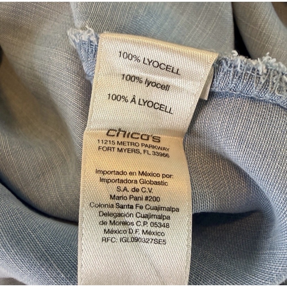 Chico's Blue Lyocell Sleeveless Tie Front Button Down Top Size 1 - Picture 4 of 9